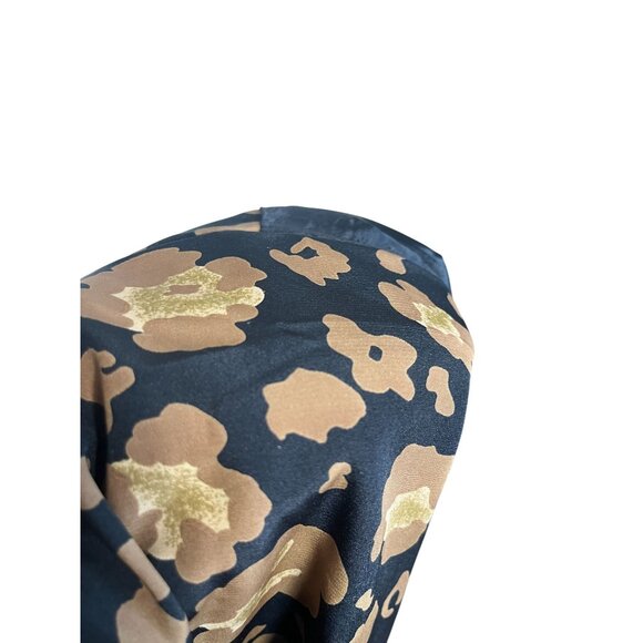 Retro Animal Print Bomber Jacket L Brown Leopard Safari Neutral Chic Festive 70s - Picture 11 of 14